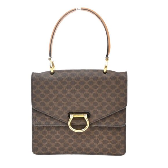 CELINE Logo Macadam Pattern Hand Bag PVC Leather Brown GHW Italy 67EF790 - Picture 1 of 16